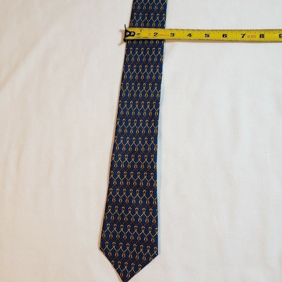 Hermes 100% Authentic Silk Tie  Geometrical Patterns Knots Navy Blue - Picture 8 of 12